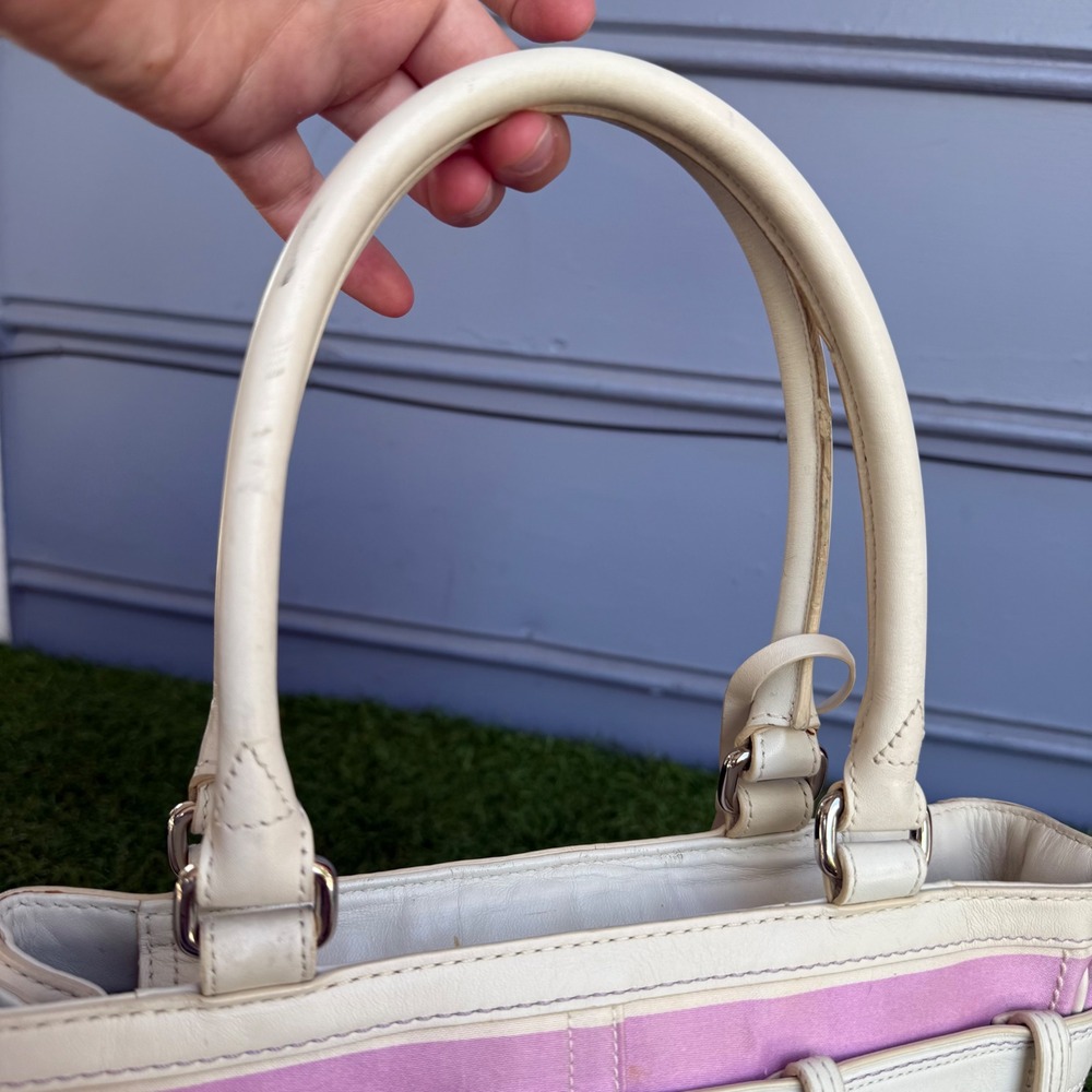 Vtg Y2K Coach Hampton Stripe Satchel Multi Color Pink Leather Tote Bag F10704 - Picture 3 of 14